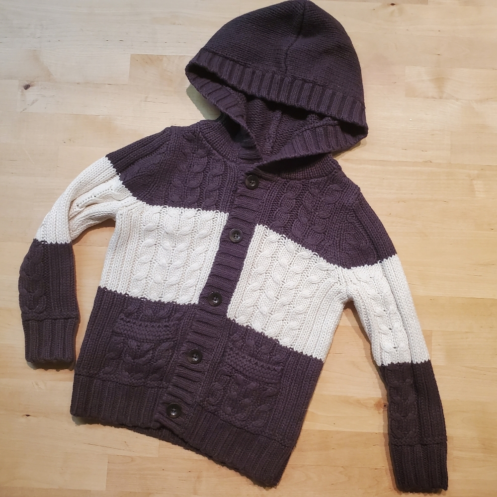 Gap Cozy Knit Hooded Kids Sweater Brown and Cream Size 3T